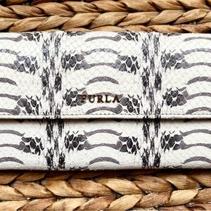 Furla Leather Snakeskin Embossed Wallet/Clutch in White, Grey and Black